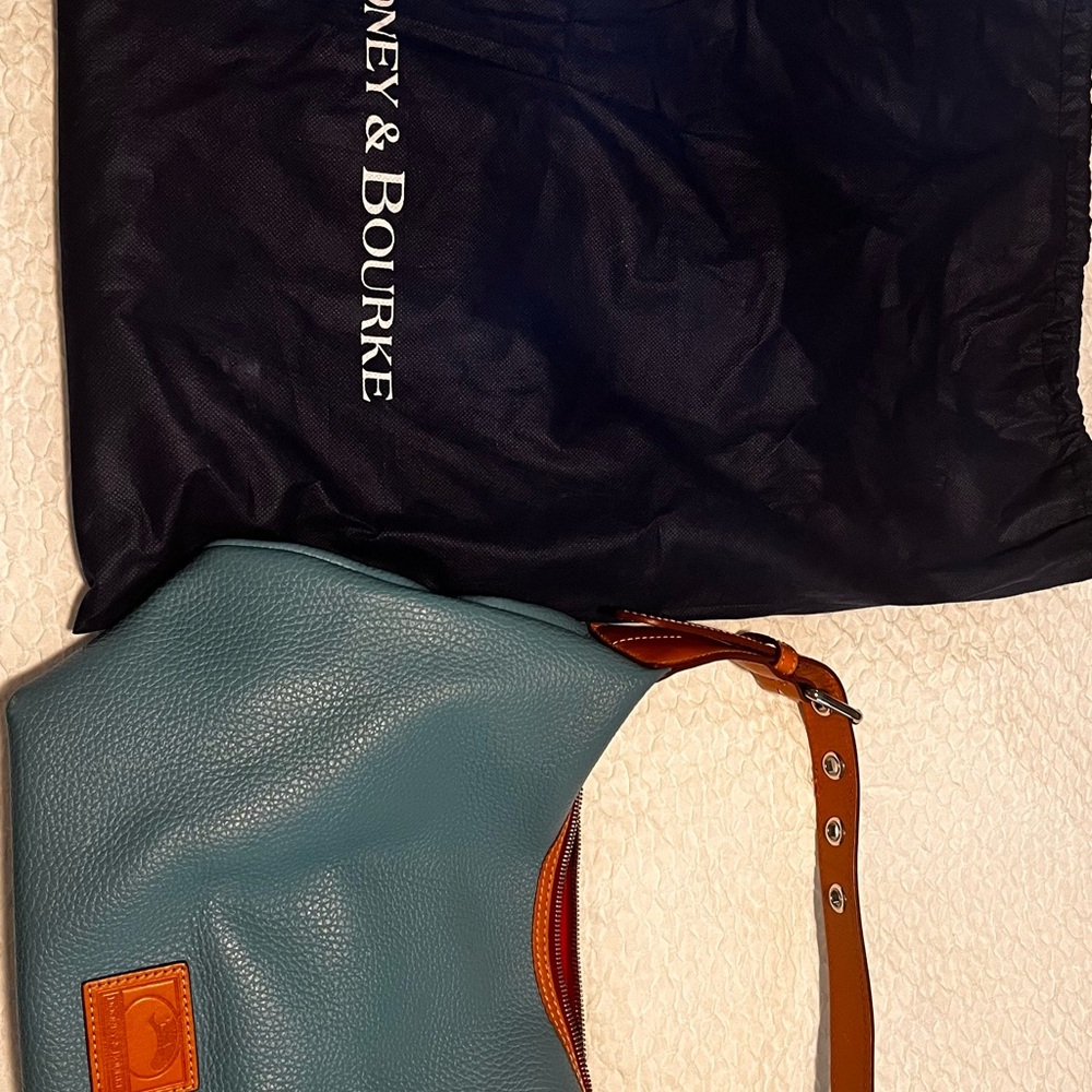 Spring is coming!  tan and robin egg blue Dooney Leather hobo would be perfect - Picture 9 of 9